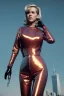 Placeholder: Ultra Realistic retro sci-fi portrait New York image from 1960, many spaceships, sweet young Jane Fonda, tight latex suit, weapon, fighting stance, soft color, highly detailed, unreal engine 5, ray tracing, RTX, lumen lighting, ultra detail, volumetric lighting, 3d, finely drawn, high definition, high resolution.