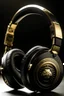 Placeholder: a heavy metal themed pair of wireless headphones that say "Alpha Machine Apparel" on them in black and gold