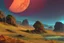 Placeholder: autumn vegetation, exoplanet in the horizon, big stones, cliff, science fiction.