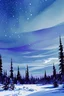 Placeholder: dark blue winter sky with bright stars and full moon, spruce forest with lots of snow, water coloured,