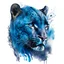 Placeholder: A watercolor image of a blue Panther's face, a terrifying image, a design that can be printed on men's T-shirts