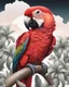 Placeholder: Draw an lineal illustration of a red parrot, ultra quality, detailed, 8k, full body, clear sky with clouds