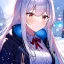 Placeholder: Clear focus, 8k, high quality, detailed, beautiful lighting, girl, vibrant colors, white long hair, vibrant red eyes, it's cold, jacket, snowing,