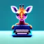 Placeholder: Tiny cute giraffe using a typewriter toy, standing character, soft smooth lighting, soft pastel colors, skottie young, 3d blender render, polycount, modular constructivism, pop surrealism, physically based rendering, square image