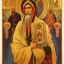 Placeholder: patron of photographers holding a camera in one hand and film roll in the other. orthodox icon with saint photographer. Cyrillic inscriptions. hyperdetailed, Alphonse Mucha, Zdzisław Beksiński, poster, illustration, ink, oil on canvas, 18th century atlas