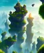 Placeholder: giant rocks stacked on top of eachother with tiny people looking up at them, Fantasy world landscape