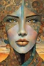 Placeholder: create an abstract cubist, deeply horrific, ethereal, darkly magical illustration of an epic nomadic desert girl with highly detailed and deeply cut facial features, in the style of GUSTAV KLIMT, EDWARD BURNE-JONES, WILLIAM MORRIS, and KATHE KOLLWITZ combined with the comic art style of BILL SIENKIEWICZ and JEAN GIRAUD MOEBIUS, searing lines and forceful strokes, precisely drawn, inked, and darkly colored