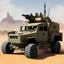 Placeholder: A little something I did to test a few coloring related things, the Junk Rats Gun-Wagon. They are a three woman mercenary group moving around the desert in their jury-rigged guntruck blasting away any enemy they've been paid to liquidate. The truck chassis is an old Soviet military truck which has been modded extensively, most obviously by shortening and elevating the chassis. This gives the truck better power to weight ratio as well as improving the mobility. Other custom fittings include a win