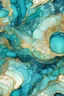 Placeholder: Alcohol ink art ROUND pattern. Vibrant, fantasy, delicate, ethereal. Shades of blue, turquoise, with golden outlines waves on shore. colorful beach. Background ink drip.