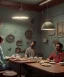 Placeholder: Realistic scene, American shot view, 0 gravity, levitating man and woman sitting in cafeteria and having breakfast, Wes Anderson, fly, floating, soft color, highly detailed, unreal engine 5, ray tracing, RTX, lumen lighting, ultra detail, volumetric lighting, 3d, finely drawn, high definition, high resolution.