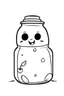 Placeholder: KAWAII ghost stuck in the jar idea, line art, background, vector, svg, black outline on white background, leave plenty of white space beetween lines for coloring, tattoo style, tattoo idea,full body, minimalist