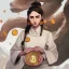 Placeholder: Bitcoin cryptocurrency in the hands of a traditional chinese girl, dragon