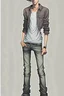 Placeholder: Teen man, black hair, perfect face, style of tomer hanuka, jeans, leather jacket, pompadour. standing, full body