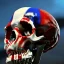 Placeholder: a picture of a dark, comedic, anatomically correct wall of red white and blue tightly packed stacked skulls of varying sizes and expressions, photo realistic, insanely meticulous, highly detailed, part of a collection of bones on display, 64k, dystopian, vray, anatomically correct