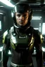 Placeholder: Scientist in Expedition suit, eve online style, heads up display, male