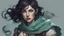 Placeholder: dungeons and dragons human female fathomless warlock, pale freckled skin, short ink black hair, sea green eyes, scar across her bottom lip, wears clothes made for sea travel, portrait