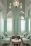 Placeholder: Salon marocain style contemporain avec tissus vert lumière douce