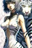 Placeholder: junji Ito ~ shintaro kago ~ apollonia saintclaire ~ saturno butto ~ anime woman posing. standing next to giant fierce white tiger. anime style alluring. cute, amazingly girly. Cute. anime girl. unrealistic feminine anatomy, very feminine pose. Gorgeous features . Hyper detailed. High definition. Anime style. HDR. 8k. This contrast between the fantastical character and the more bold color scheme and elements gives the piece an intriguing narrative quality. painted realism, photorealistic, fantasy