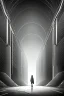 Placeholder: Tunnel of white energy in the dark, environment, greyscale