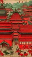 Placeholder: A red Oni kingdom with flipped buildings painted by Utagawa Hiroshige