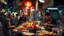 Placeholder: street food in Kuala Lumpur at night, eating stalls, eclectic mix of oriental food, award-winning colour photograph, beautiful composition, exquisite detail, Nikon 135mm