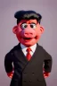 Placeholder: Waist up muppet Portrait, Kim Jong-un as muppet doll, black suit, photo studio, red background, unreal engine 5, concept art, art station, god lights, ray tracing, RTX, lumen lighting, ultra detail, volumetric lighting, 3d.