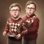 Placeholder: solo peter billingsley is a chubby kid with glasses all by himself, gripping a single Dark red soap bar, ((brown))argyle sweater,