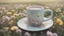 Placeholder: Serene tea time setup with a pastel mug amidst a field of wildflowers