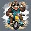 Placeholder: Monkey riding on a scooter making a wheelie with sunglasses on, cartoonize