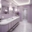 Placeholder: hotel bathroom, modern classic style, lavender colors, 3d