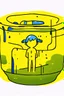 Placeholder: a picture of a guy bathing in a big yellow Vaseline jar, he is in a adventure park with his girlfriend, art style cal arts, simple character design, round mouths non tapering lines, minimalist and fluid