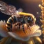 Placeholder: close-up macro photography of a beautiful honey bee on nice flower, centered, ultra realistic, artstation, unreal engine 5, octane render , close up portrait photo by Annie Leibovitz, film, studio lighting, detailed skin