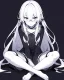 Placeholder: hurt, black and white, anime girl sitting with full-black background