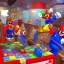 Placeholder: mario in chucky cheese playing a game that was from nintendo