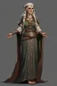 Placeholder: female middle aged high elf druid wearing medieval clothes with hands behind her back