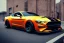 Placeholder: a true-to-life 2023 dark orange ford mustang hellcat, 2-door, wide-body, pandem, rocket bunny, mopar, carbon fibre, drift car, classic hotrod wheels and rims, ultra realistic, professional artwork, concept art, dark background, extreme detailed, 8k, sharp focus, centered camera, pivot on dodge, art