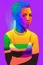 Placeholder: Portrait of a lgbtq activist with pride colors in background strong and powerful