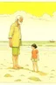 Placeholder: old man walking on beach with little child telling him about the wonders of life style of hiroku ogai