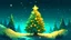 Placeholder: fantasy cartoon style illustration: a golden star on top of the decorated Christmas tree, in the snow