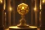 Placeholder: gold d20 on a pedestal with spotlight in an ancient temple fantasy art