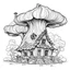 Placeholder: outline art for square twisted mushroom cottage old oak tree coloring page for kids, classic manga style, anime style, realistic modern cartoon style, white background, sketch style, only use outline, clean line art, no shadows, clear and well outlined