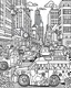 Placeholder: Craft an appealing black and white coloring page inspired by the iconic yellow taxis, skillfully depicting them weaving through the lively streets of Manhattan. Remove the black background to create a delightful coloring experience suitable for both kids and adults.