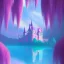 Placeholder: a pink castle, magical crystal pink castel, vertical light, pink and blue wisteria , pink vertical, blue lake,sharp, background vertical blue gradient vertical, elegant, highly detailed, artstation, concept art, smooth, sharp focus, illustration, 8k, splash art, wallpaper, key visual