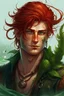 Placeholder: determined wet pirate nereid male with seaweed in auburn hair