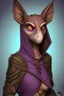 Placeholder: An umber colored female kobold rogue with purple eyes wearing a hood & holding two daggers