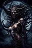 Placeholder: A dramatic digital painting portraying a horror monster under the Moon, veins pulsing, claws of temptation visible, soul in turmoil. In the style of Luis Royo and Boris Vallejo and Giger, vivid colors, swirling brushstrokes, highly detailed, 8k resolution, surrealistic., juicy emotions, painting, gloomy fantasy, gloomy day, dark world, portrait, oil and graphite, wide strokes, a weaving frame around, by Ryohei Hase, Agnes Cecile, Raymond Swanland, Anne Bachelier