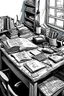 Placeholder: desk black and white book illustration