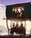 Placeholder: Fantasy Adventurers inside a traveling caravan, horse carriage