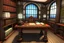 Placeholder: Fantasy medieval study room with desk front view