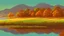 Placeholder: A serene autumn landscape with a reflective lake surrounded by trees with colorful fall foliage, in the style of the 2d Vector Hudson River School, capturing the romantic essence and fine details.